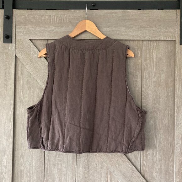 100% Linen Padded Vest, OS, light coffe color - Picture 2 of 10